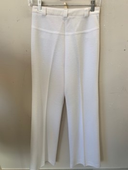N/L, White, Polyester, Silk, Solid, Pilled Texture, High Waist, Wide Leg, 2 Small Welt Pockets at Front, Belt Loops