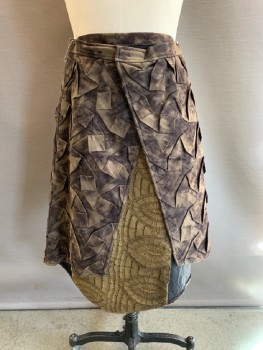 N/L, Brown, Mushroom-Gray, Khaki Brown, Tan Brown, Synthetic, Cotton, Mottled, Velcro Snap On Waist Band, Front Slit, with Geometric Pleading , Khaki, Texture Panel On Front