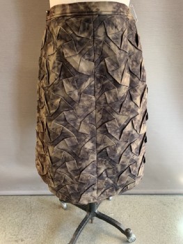 N/L, Brown, Mushroom-Gray, Khaki Brown, Tan Brown, Synthetic, Cotton, Mottled, Velcro Snap On Waist Band, Front Slit, with Geometric Pleading , Khaki, Texture Panel On Front