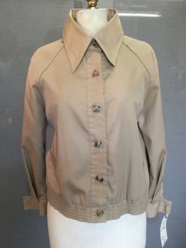 OUI OUI, Tan Brown, Cotton, Polyester, Solid, Button Front, Collar Attached, 2 Pockets, Elastic Waist,