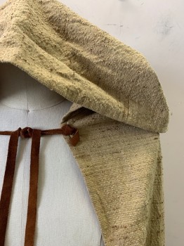 MTO, Dk Beige, Cotton, Solid, Speckled, Hood Attached, Brown Ties at Hood, Brown Specks