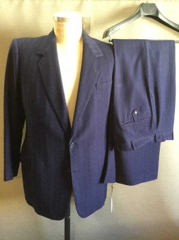 Navy Blue, Red, Lt Blue, Wool, Stripes - Vertical , 2 Buttons,  Notched Lapel, 3 Pockets, Two with Flaps,