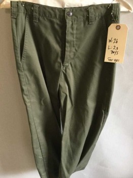 Olive Green, Polyester, Cotton, Solid, 2 Welt Pocket, Flat Front, See Photo Attached,