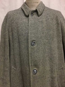 MTO, Charcoal Gray, Cream, Wool, Herringbone, Tweed, 4 Buttons, Collar Attached, 2 Pockets, 1950's