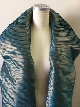 MTO, Teal Blue, Bronze Metallic, Gold, Synthetic, Metallic/Metal, Bronze Embossed/Brocade 'Feather' Pattern, Train, Pleated Teal Fabric Makes Collar That Extends To the Floor, Collar at Hem Has Gold and Metallic Snakes and Stones, Gold Leather Cape Ties Inside, Egypt, Fantasy, Biblical,