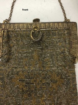 Gold, Silver, Beaded, Gold & Silver Micro Beads, Antique Gold Filigree Clasp, Gold Chain Strap, Very Delicate, in Decent Shape,