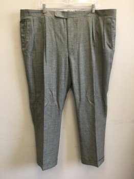 PAUL CHANG'S, Beige, Black, Maroon Red, Wool, Glen Plaid, Houndstooth, with Houndstooth, Faint Maroon Grid Lines, Pleated Waist, Tab Waist, 4 Pockets, Zip Fly, Folded Cuffs at Hems, Made to Order,
