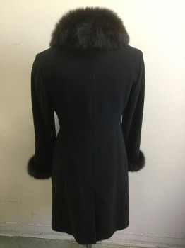 MARVIN RICHARDS, Black, Dk Brown, Wool, Fur, Solid, Double Breasted,  1 Button, Dye Fox Fur Collar and Cuffs