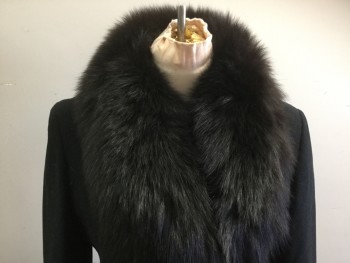 MARVIN RICHARDS, Black, Dk Brown, Wool, Fur, Solid, Double Breasted,  1 Button, Dye Fox Fur Collar and Cuffs