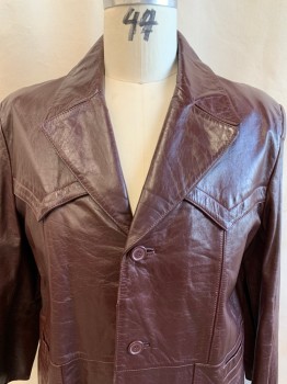 RAFFAELO, Chestnut Brown, Leather, Solid, Yoke, Collar Attached, Pointed Front Yoke, Single Breasted, Button Front, 4 Pockets, Single Back Vent