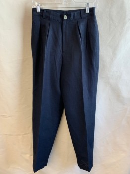 DAVID N. PETITES, Navy Blue, Polyester, Solid, Double Pleats, Zip Front, Belt Loops, Fully Lined, Tapered Leg, 2 Pockets