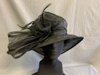AUGUST, Black, Synthetic, Sheer Brim, Flowers/Bow/Feathers