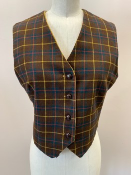 N/L, Lt Brown, Dk Brown, Red, Dk Green, Gold, Cotton, Wool, Solid, Plaid, Reversable, Lt Brown Solid Corduroy, Plaid Wool, 4 Button Front,