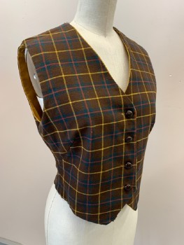 N/L, Lt Brown, Dk Brown, Red, Dk Green, Gold, Cotton, Wool, Solid, Plaid, Reversable, Lt Brown Solid Corduroy, Plaid Wool, 4 Button Front,