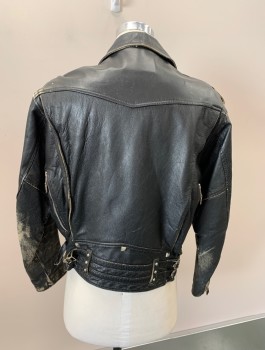 TREVOR, Black, Leather, Solid, Motorcycle, Aged, Silver Studs