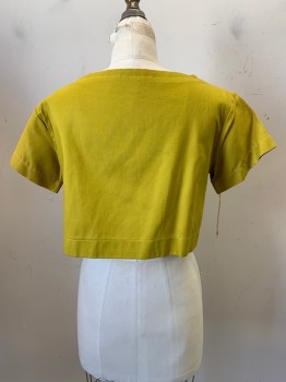 Sportempos, Chartreuse Green, Cotton, Polyester, Solid, Crop Top, S/S, Boat Neck