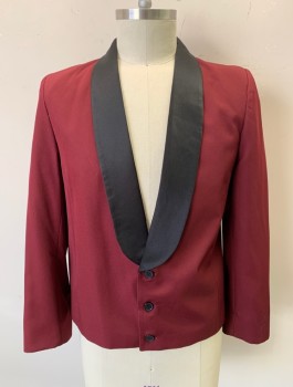 HENRY SEGAL, Maroon Red, Black, Polyester, Solid, Single Breasted, Black Satin Shawl Lapel, 3 Black Buttons, Multiples