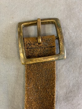 N/L, Brown, Suede, Aged, 1.5" Wide, Brass Square Buckle