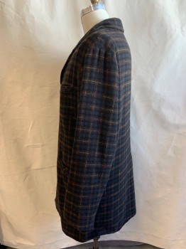 MTO, Black, Brown, Orange, Wool, Plaid, 1800S Old West, Single Breasted, 4 Buttons, 3 Pockets, Wide Notched Lapel, Slit CB, Lightly Aged, Multiples,