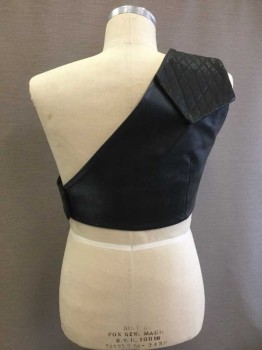 Siam Costumes, Black, Leather, Solid, Sash, Vest, Velcro Closures, Quilted Leather Shoulder Section, One Shoulder