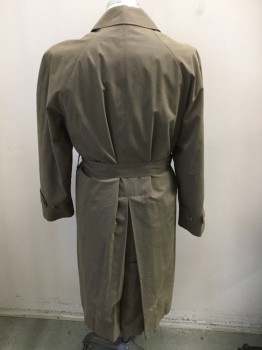 JOS. A BANK, Dk Khaki Brn, Cotton, Polyester, Single Breasted, 5 Buttons Hidden By Placket, Self Belt, 2 Button Throat Latch, Removable Zip Lining, Barcode is Located In the Coat's Right Arm Not the Lining
