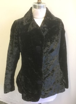 N/L, Black, Wool, Cotton, Solid, Girl's, Crushed Velvet, Peaked Lapel, 2 Fabric Covered Buttons, Shaped Seams at Back Waist,