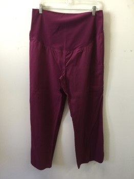 N/L, Red Burgundy, Poly/Cotton, Solid, Maternity Scrubs, Spandex Wide Waistband, 1 Back Patch Pocket, Cargo Pocket