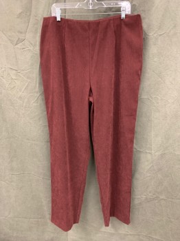 SUSAN GRAVER STYLE, Red Burgundy, Lt Pink, Polyester, Spandex, Solid, Faux Suede Pant, Elastic Darted Waistband, Side Zip