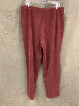 SUSAN GRAVER STYLE, Red Burgundy, Lt Pink, Polyester, Spandex, Solid, Faux Suede Pant, Elastic Darted Waistband, Side Zip