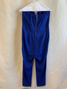SHINESTAR, Royal Blue, Polyester, Spandex, Solid, Strapless, Sweetheart Neck, Zip Back with Elastic Hem, Pleated Pants, 2" Waistband, 2 Silver Zip Pockets, Padded Bra
