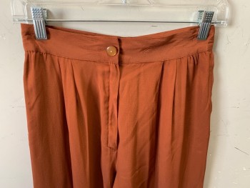 N/L, Rust Orange, Silk, Solid, Double Pleats, 2 Slant Pockets, Rhinestone Centered Button