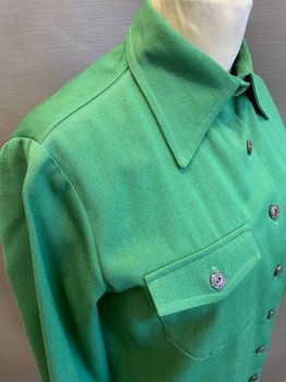 MTO, Mint Green, Wool, Solid, Button Front, Collar Attached, Long Sleeves, 2 Flap Pocket,