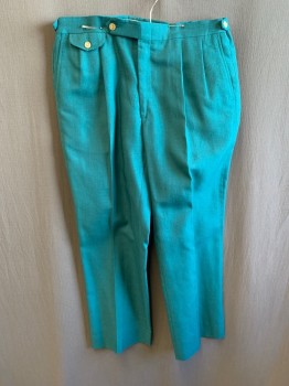 BERLE, Teal Green, Cotton, Side Pockets, Zip Front, Pleated Front, 2 Back Pockets