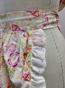 NL, Pink, Lt Pink, White, Yellow, Multi-color, Cotton, Floral, Flounce Trim, Large Tie Back **Pink Discoloration At Hem