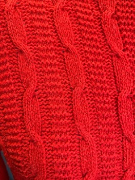 HELEN SUE, Red Acrylic Cable Knit Cardigan, L/S, CN,