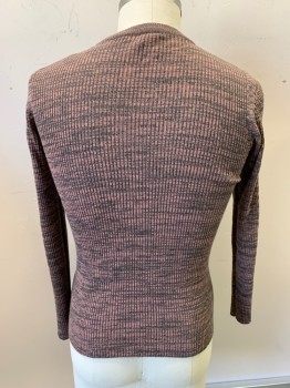 KENNINGTON, Dk Gray, Mauve Pink, Acrylic, Heathered, Henley Shirt, L/S, Crew Neck, 4 Buttons, Ribbed, Funky & Groovy Threads