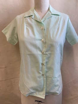 N/L, Lt Green, Polyester, Cotton, Solid, Button Front, Notch Spread Collar, Short Sleeves, Uniform, Multiple