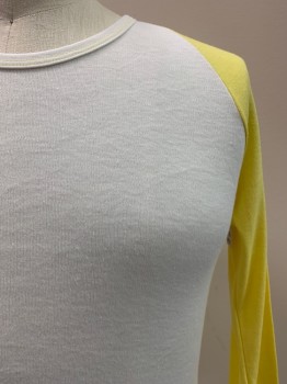 FUN-TEES, Yellow, White, Poly/Cotton, Color Blocking, Round Neck, L/S, Raglan Style