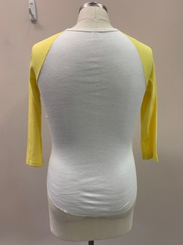 FUN-TEES, Yellow, White, Poly/Cotton, Color Blocking, Round Neck, L/S, Raglan Style