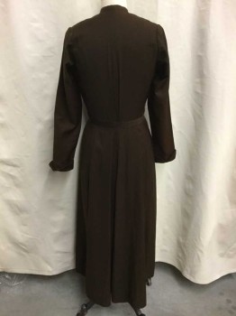 NO LABEL, Brown, Wool, Solid, Long Sleeves, Pleats At Chest, Rounded Hem Cuffs, Hook and Eye Closure, Holes In Fabric,