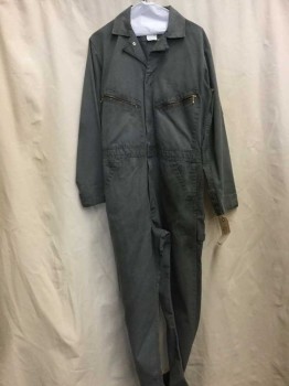 DICKIES, Gray, Cotton, Solid, Gray, Aged,  Zip Front, Collar Attached, Long Sleeves, 4 Pockets,