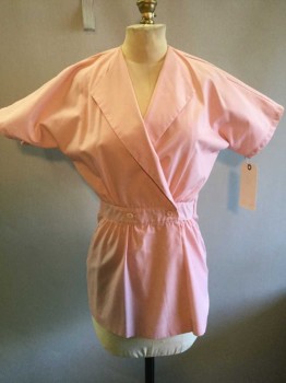 N/L, Pink, Polyester, Solid, Short Sleeve, 2 Buttons on Waist, Velcro Closing Front, V-neck, See Photo Attached,