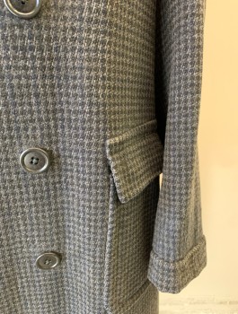SCHMITT-ORLOW CO., Charcoal Gray, Dk Gray, Wool, Check , Thick Heavy Wool, Double Breasted, Notched Collar, 2 Pockets with Flap Closures, Self Belt Attached in Back,