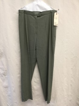 PAUL SEPERATES, Sage Green, Polyester, Viscose, Solid, Zip Front, Elastic At Side Waist, No Pockets,Darted Front