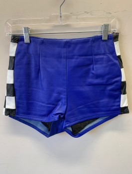 SHAMEES, Royal Blue, Black, White, Leather, Solid Royal Blue with Black & White Checkered Sides, High Waisted, 1.5" Inseam, Invisible Zipper at Center Back, **Slightly Worn at Waist