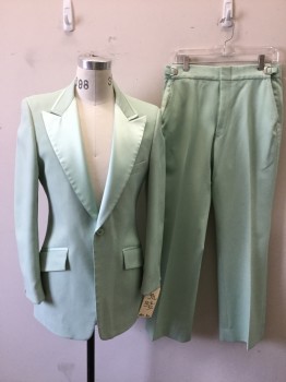 AFTER SIX, Mint Green, Polyester, Solid, Single Breasted, Peaked Lapel, Mint Satin Trim, 3 Pockets,