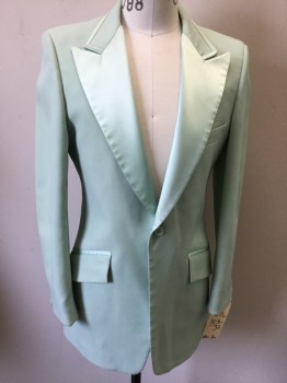AFTER SIX, Mint Green, Polyester, Solid, Single Breasted, Peaked Lapel, Mint Satin Trim, 3 Pockets,