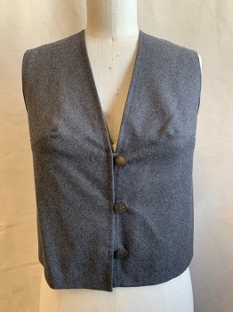 NO LABEL, Medium Gray, Wool, Heathered, Vest, Flannel, 3 Button/Loop Front, Made To Order