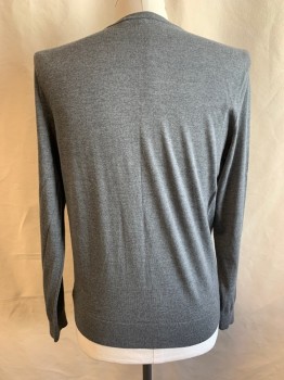 THEORY, Gray, Wool, Heathered, Solid, V-neck, Long Sleeves