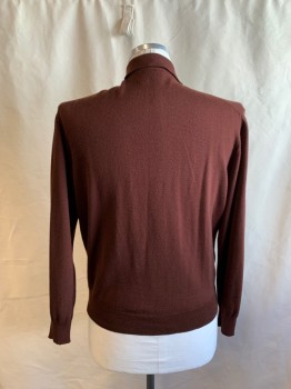 ERMENEGILDO ZEGNA, Chocolate Brown, Wool, Solid, Polo, 3 Buttons,  Ribbed Knit Collar Attached, Ribbed Knit Waistband/Cuff *Hole in Right Shoulder*